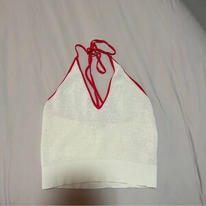 Free People Cream and Red Knit Top